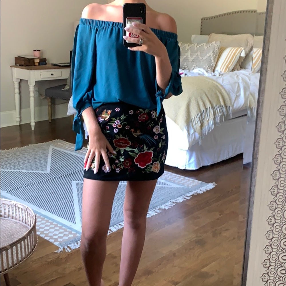 Off the shoulder teal blouse